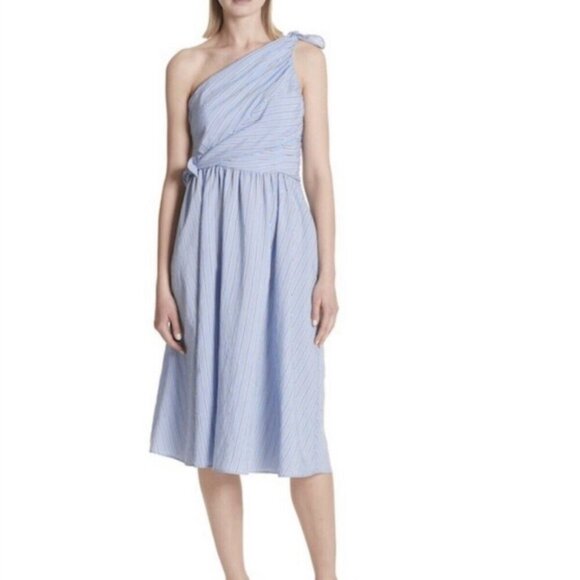 A.L.C Cabrera Stripe One Shoulder Dress Blue White 10 - Picture 1 of 6